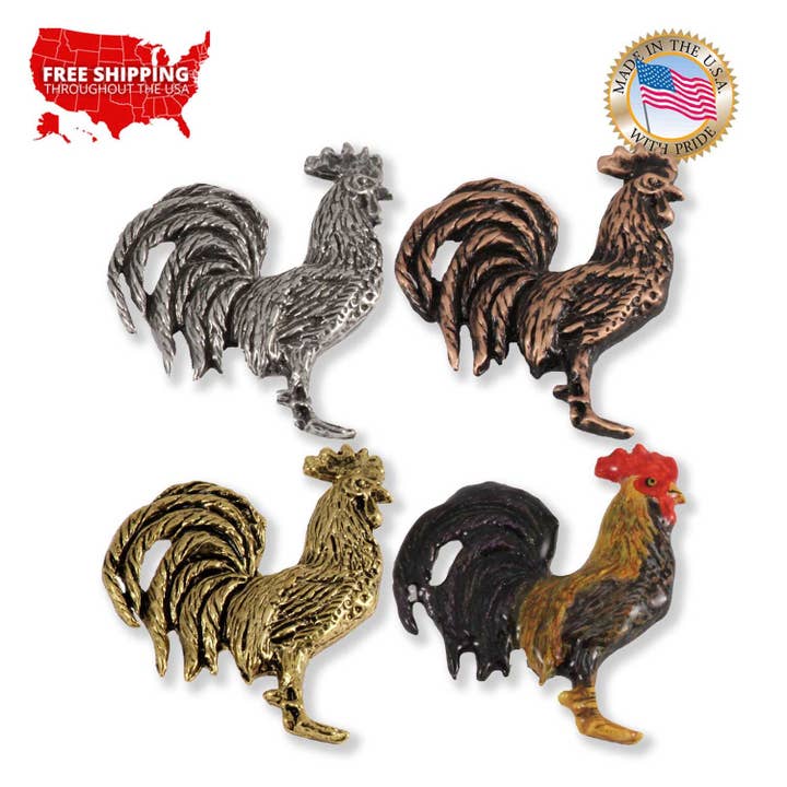 Creative Pewter Designs - Wholesale Brooch - Rooster Cock Chicken Bird Pewter Lapel Pin Brooch, B100