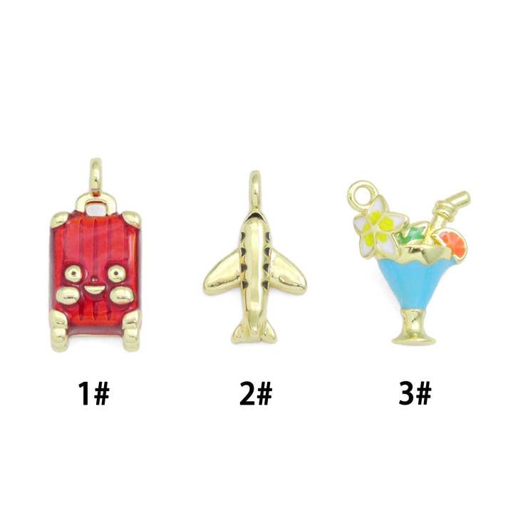 Colorful Enamel Suitcase Plane Cocktail Glass Goblet Charm Pendant, Sku#LD754 for wholesale by BestBeads&Beyond