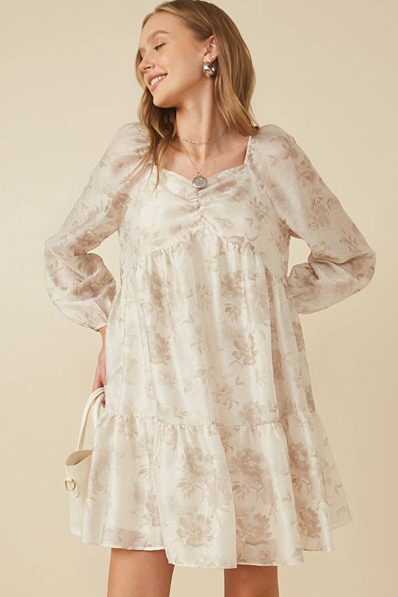 Crema Vestido de organza con estampado floral y escote corazón para mujer de venta al por mayor en Faire2