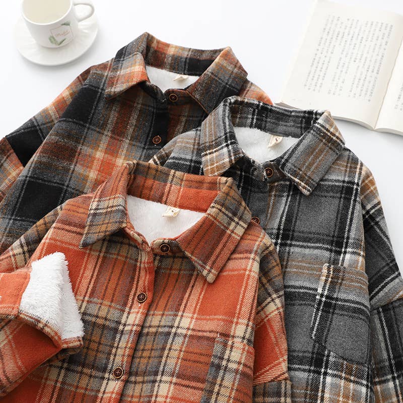 Rosa Clothing - Wholesale Shirt Jacket/Shacket - Women's - Plaid warm fleece lined button shirt jacket Shacket30