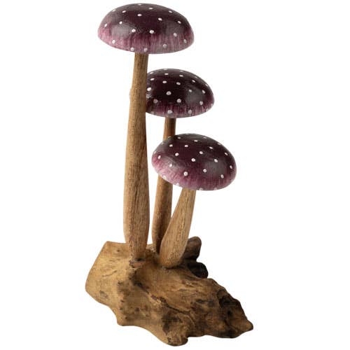 Benjamin International - Wholesale Decorative Tabletop Object - PURPLE 3 MUSHROOMS WOOD BASE0