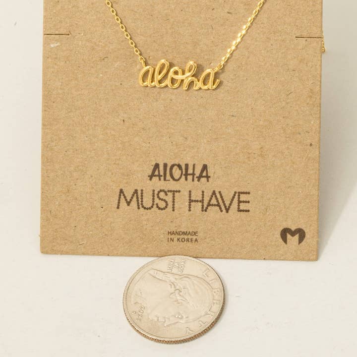 Fame Accessories - Wholesale Pendant/Charm Necklace - Handwritten Aloha Print Necklace