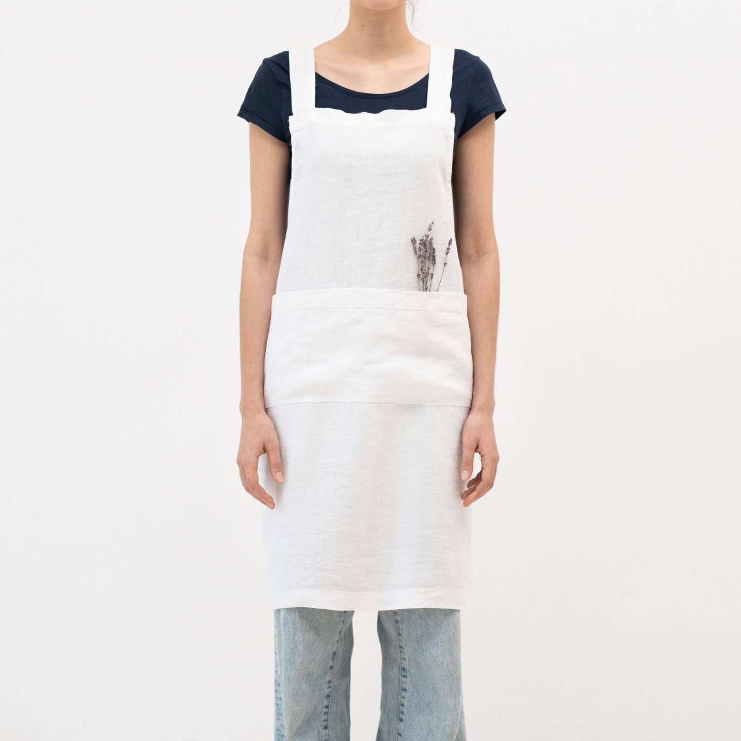 Linen Tales (We cover U.S. import duties) - Vendita all'ingrosso Grembiuli - Grembiule a Croce Giapponese in Lino Bianco Ottico0