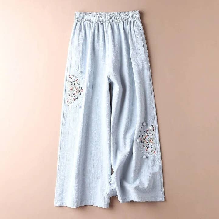 UZ Wholesale Store - Wholesale Pants - Women's - Vintage Embroidered Wide-Leg Cropped Pants2