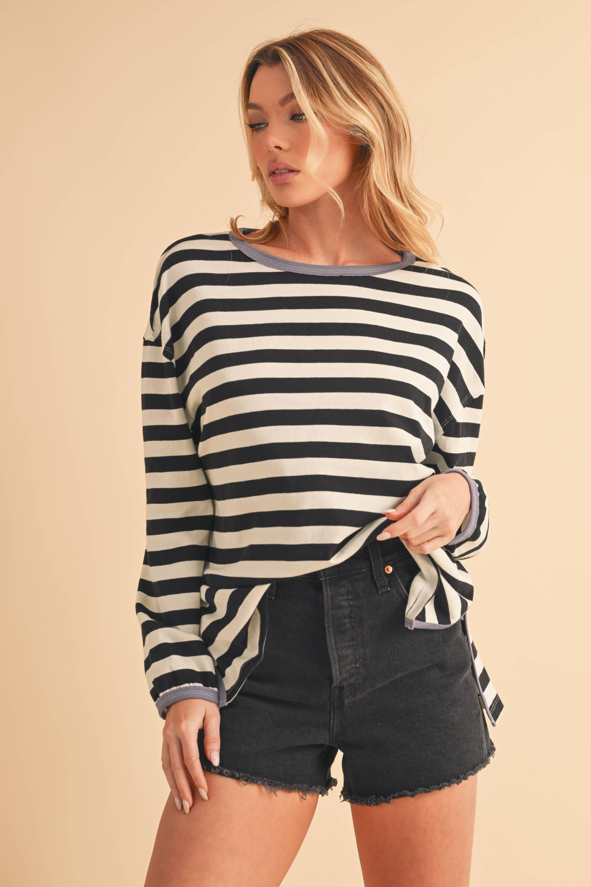 AEMI + CO - Wholesale Knit Top - Women's - 8433FN Onida Stripe Top30