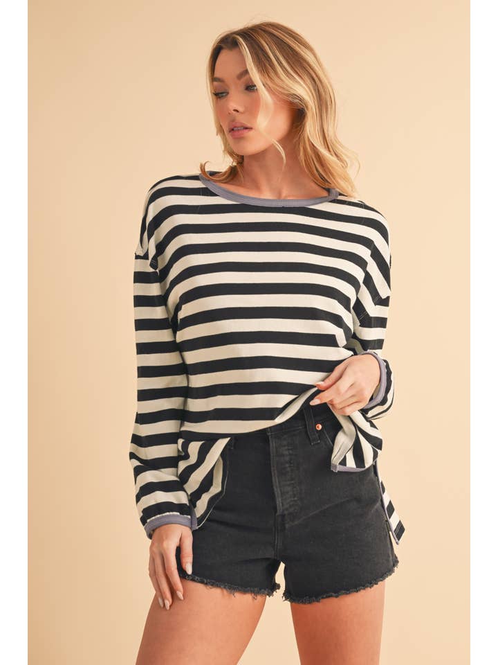 AEMI + CO - Wholesale Knit Top - Women's - 8433FN Onida Stripe Top30