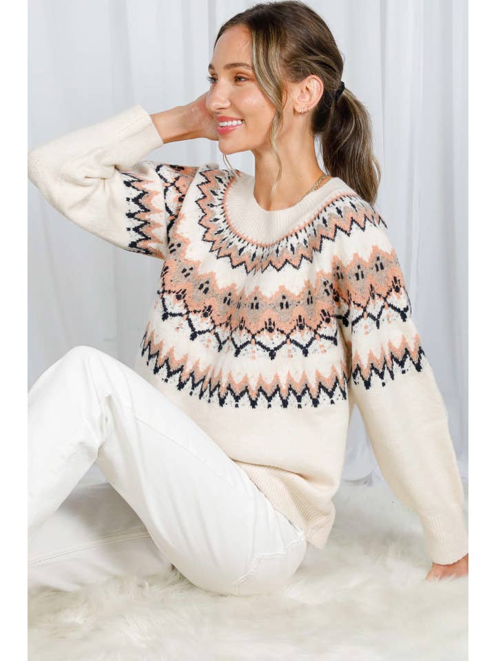 Cream Multi Fair Isle Embellished Pullover Knitted Sweater VT82602 for wholesale on Faire7