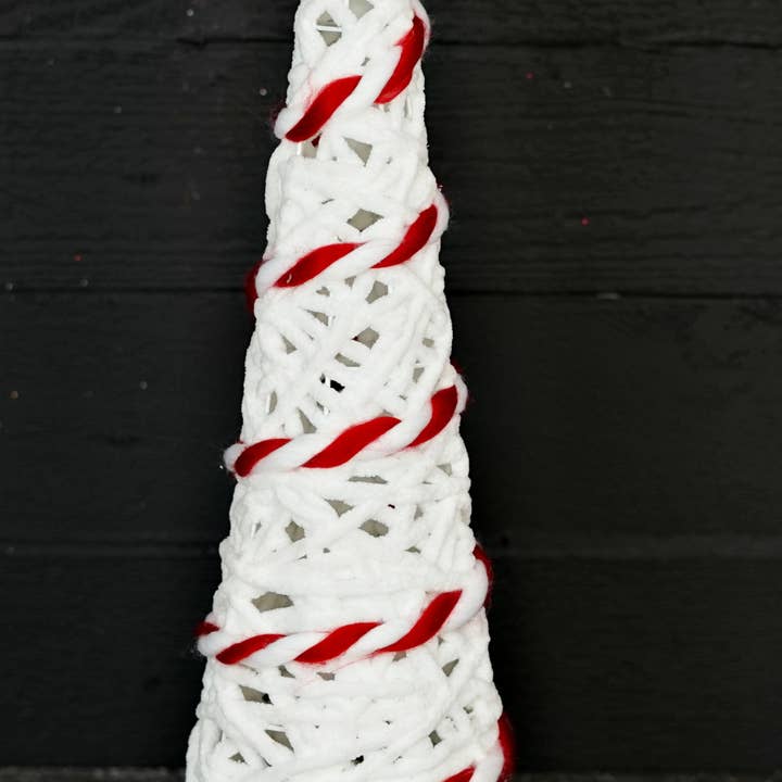 Holiday Depot Inc. - Wholesale Christmas Decoration - 570252- RED WHITE WOVEN YARN CONE TREE-23.5inH x 6inB1