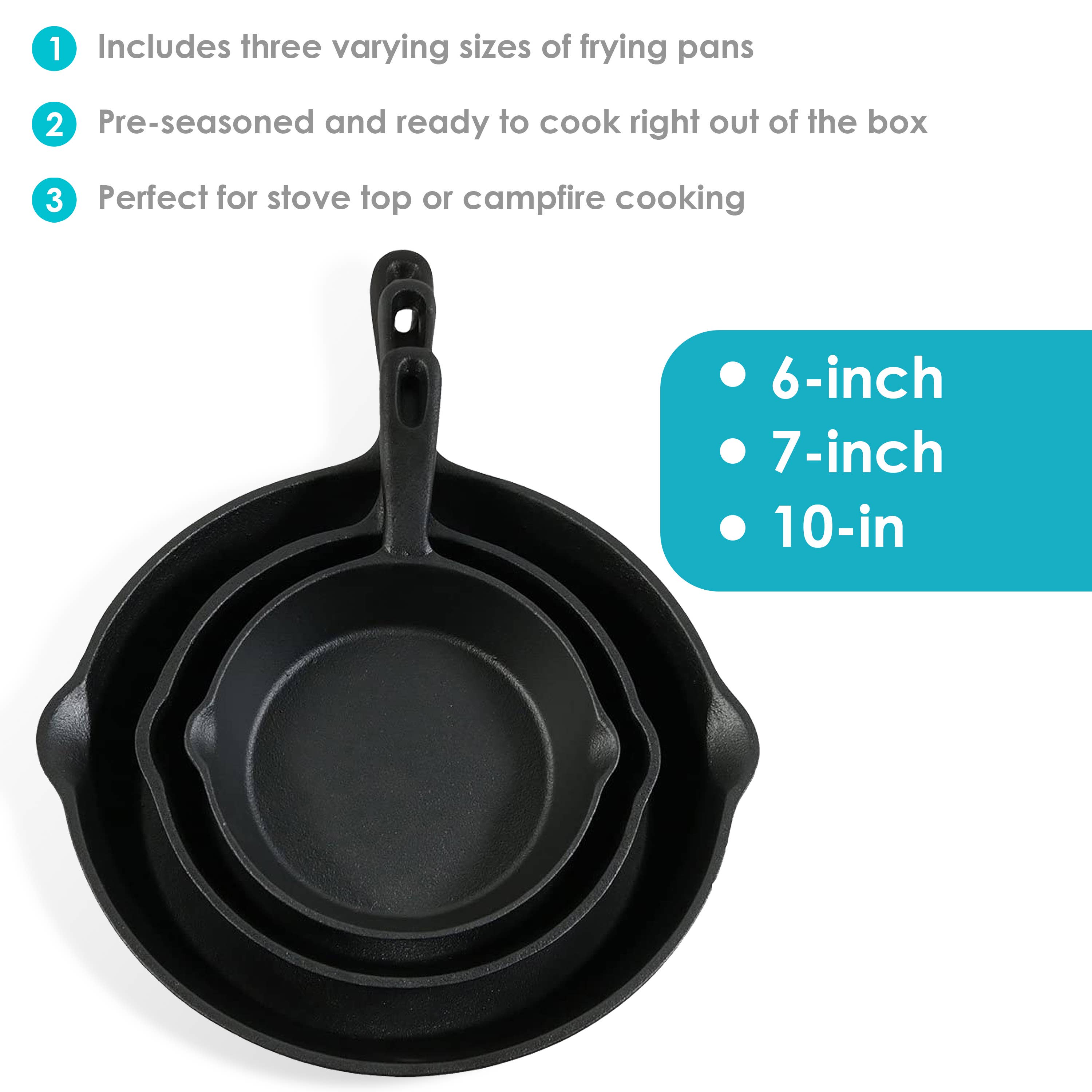 Sunnydaze Decor - Wholesale Cast Iron Skillet - 3-Piece Cast Iron Pre-Seasoned Skillet Set with 3 Pans2