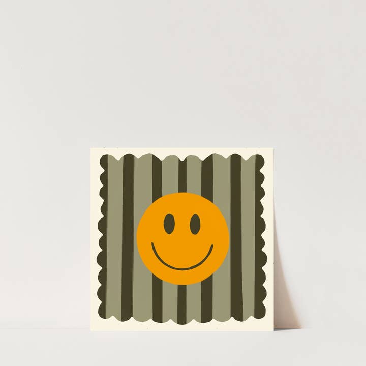 Kate Fox Design - Wholesale Art Print - Olive Stripe Smiley, Dopamine Decor, Maximalist, ColourfulÂ