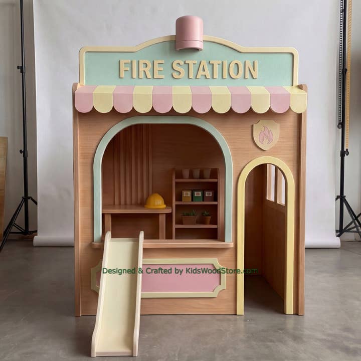 Wooden Fire Station Playhouse + Furnitures for Kids | Personalized 20+ Themes | All-Inclusive Turnkey Project for wholesale by Kids Wood Store U.S. / EU.