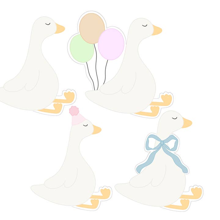 Maison’s Custom Cutters - Wholesale Cookie Cutter - Goose, Goose with Balloons, Goose with Party Hat, or Goose with Bow Cookie Cutters