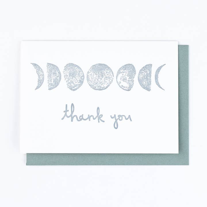 Dankeschön Letterpress Grußkarte: Moon Phase für den Großhandel von Macon York Press