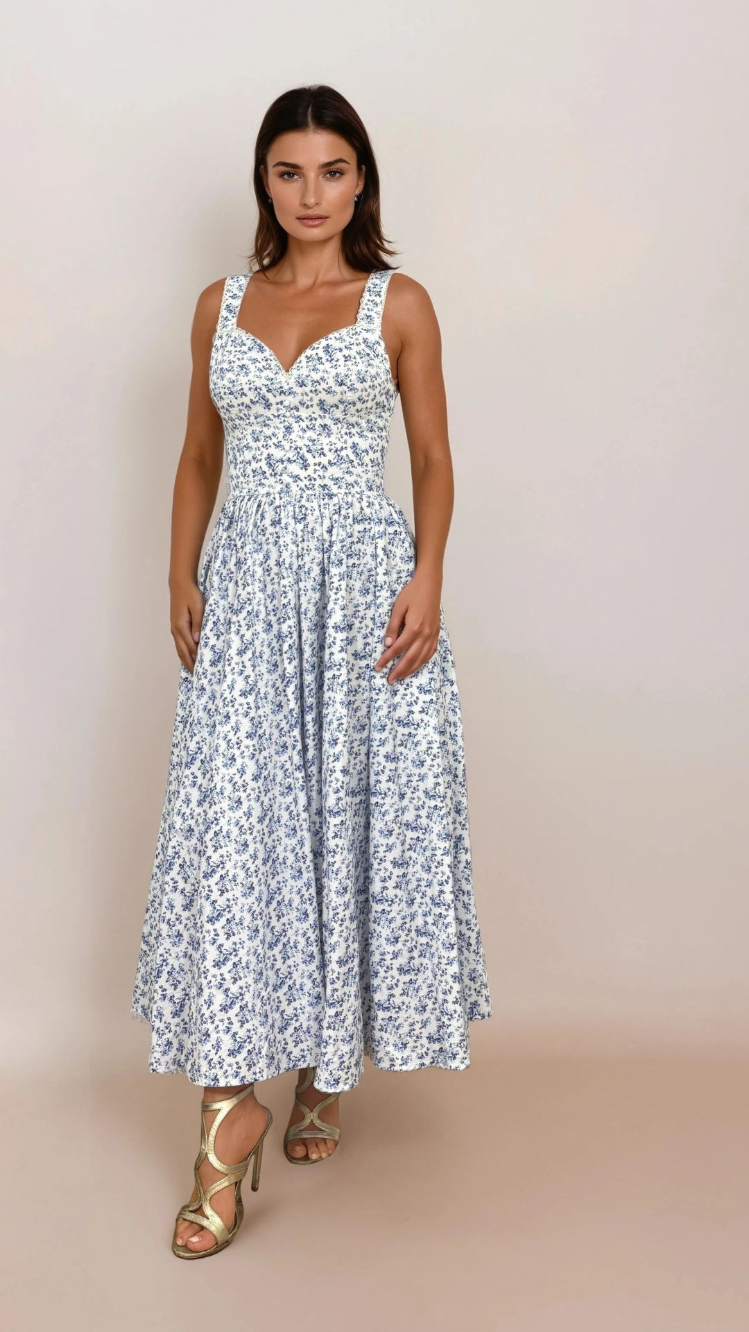 Timeless London - Wholesale Dress - Women's - Bryson Blue Sweetheart Neck Corset Midi Swing Dress1