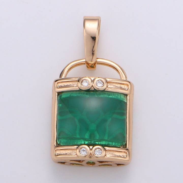 Elegant Jade Emerald Natural Wisdom Healing Dream Stone Gold Filled Gemstone Necklace Jewelry Pendant Lock Lucky Clover Charm for wholesale by Aim Eternal