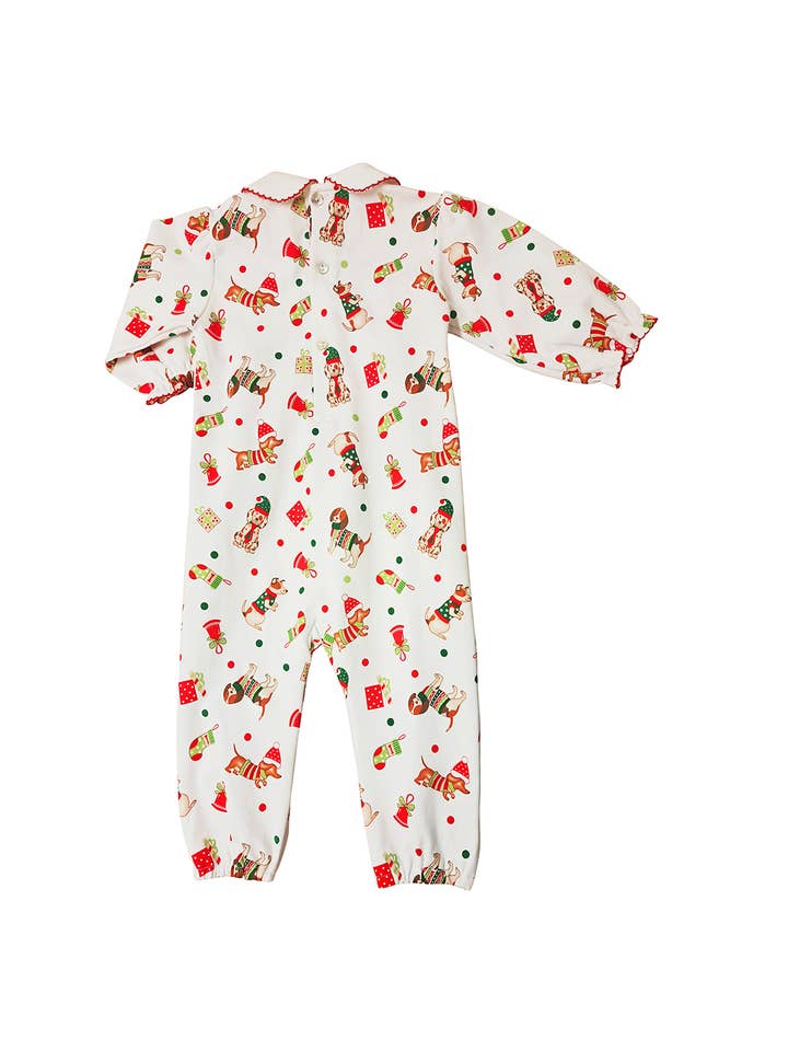 Marco and Lizzy - Wholesale Jumpsuit - Baby - Christmas Dogs Print girls Long romper Pima cotton1