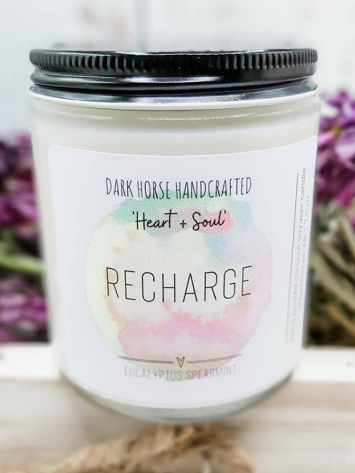 RECHARGE- Eucalyptus + Spearmint: Scented Soy Candle for wholesale by Dark Horse Handcrafted