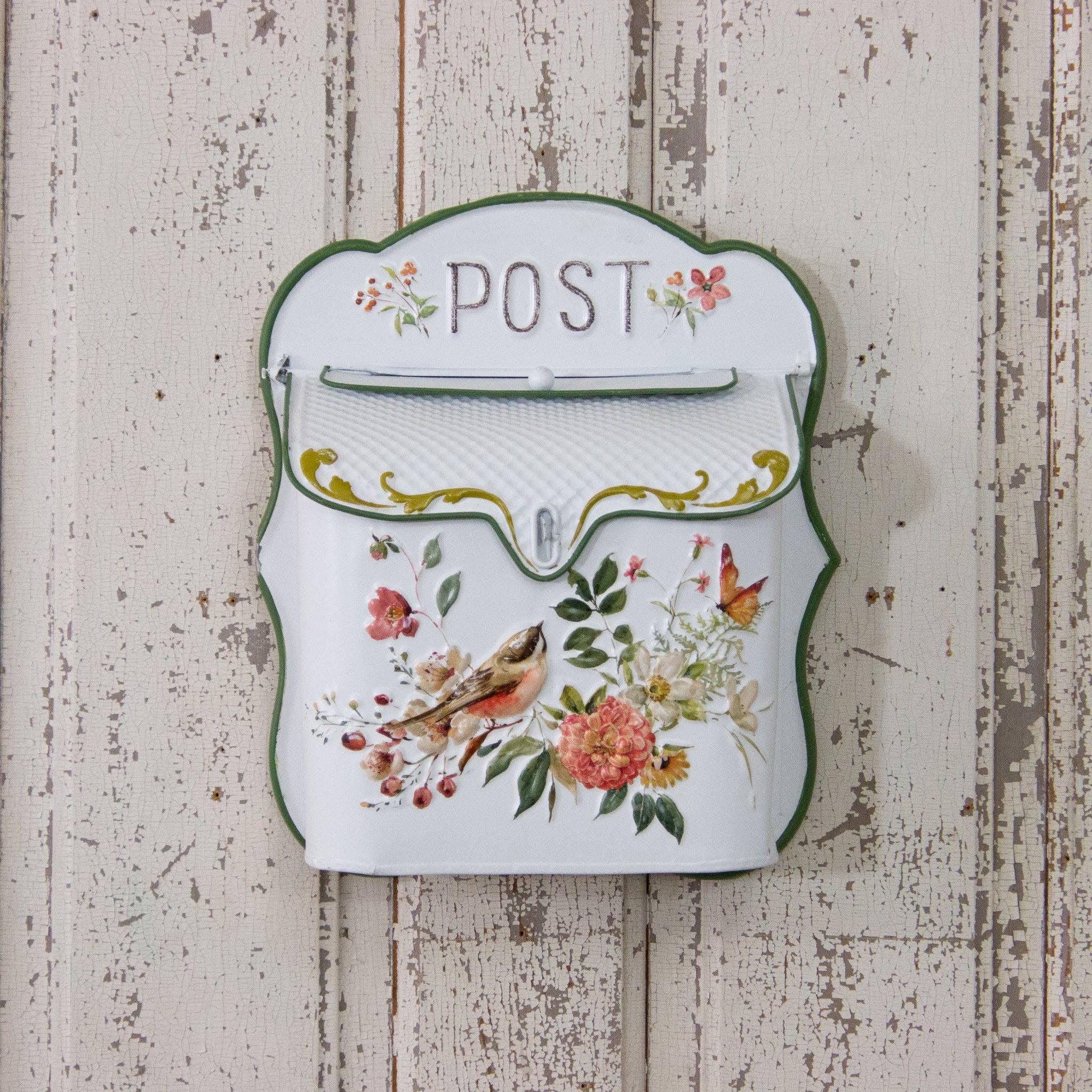 Audrey's Home & Gift - Wholesale Wall Planter - Metal Post Box With Flowers And Birds (PC)1
