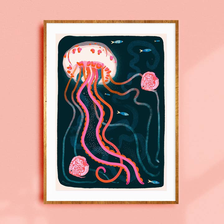 Vibrant Jellyfish — Stampa artistica, decorazione da parete con animali oceanici per la vendita all'ingrosso da parte di Nat Carroll