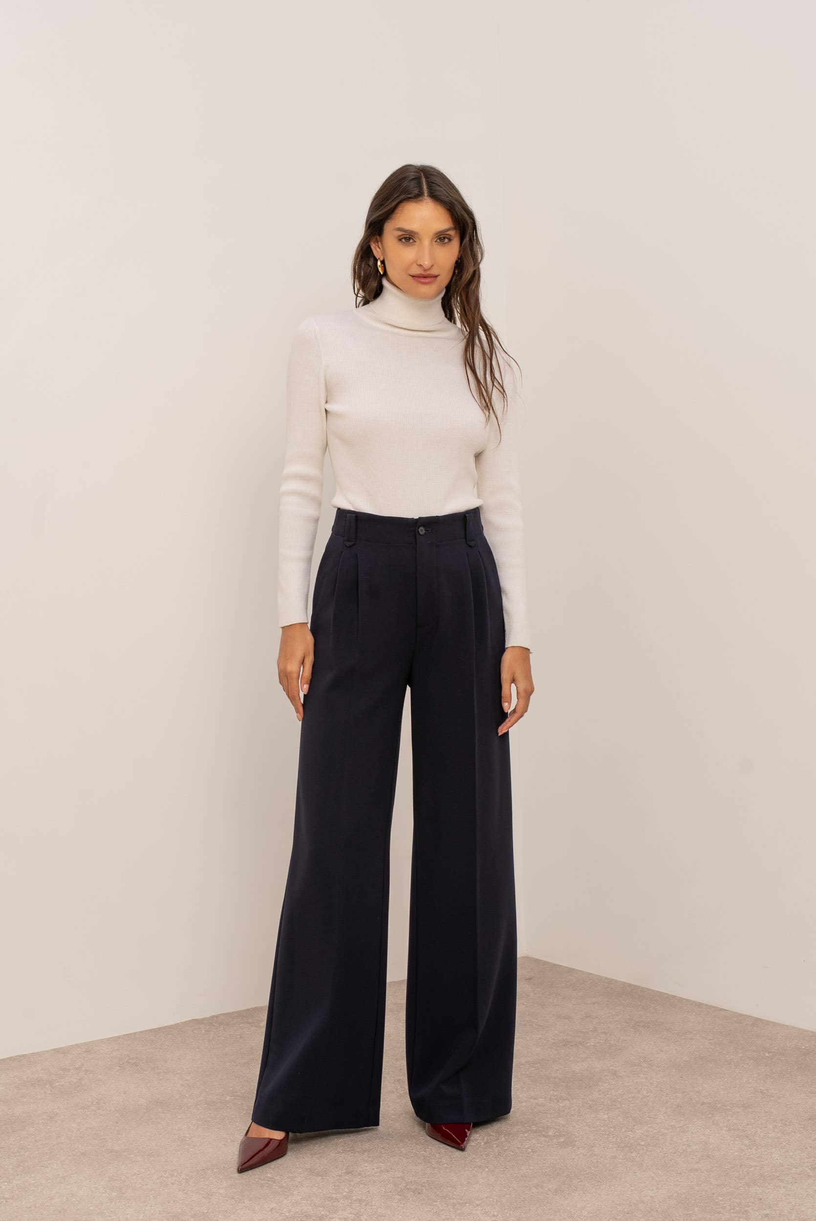 Attentif Paris - Vendita all'ingrosso Pantaloni eleganti - Donna - [Aura] Pantaloni ampi a vita alta con pinces5