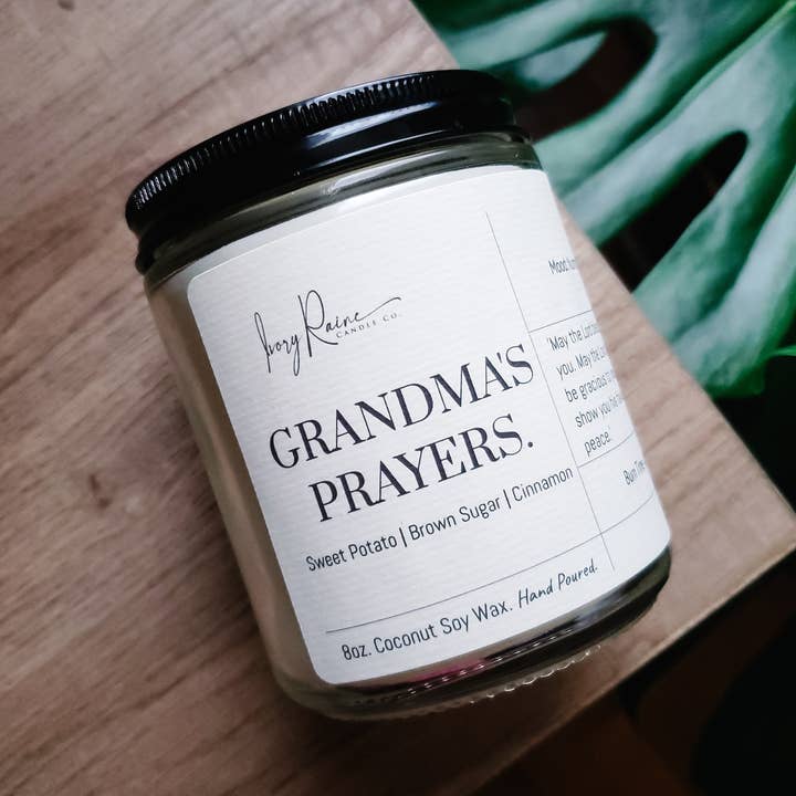 Grandma's Prayers. Coconut Soy Candle for wholesale by Ivory Raine Candle Co.