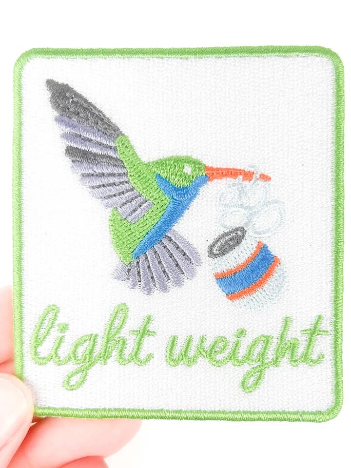 Lightweight Embroidered Patch Iron On Hummingbird & Beer Fun for wholesale by Field Trip Threads