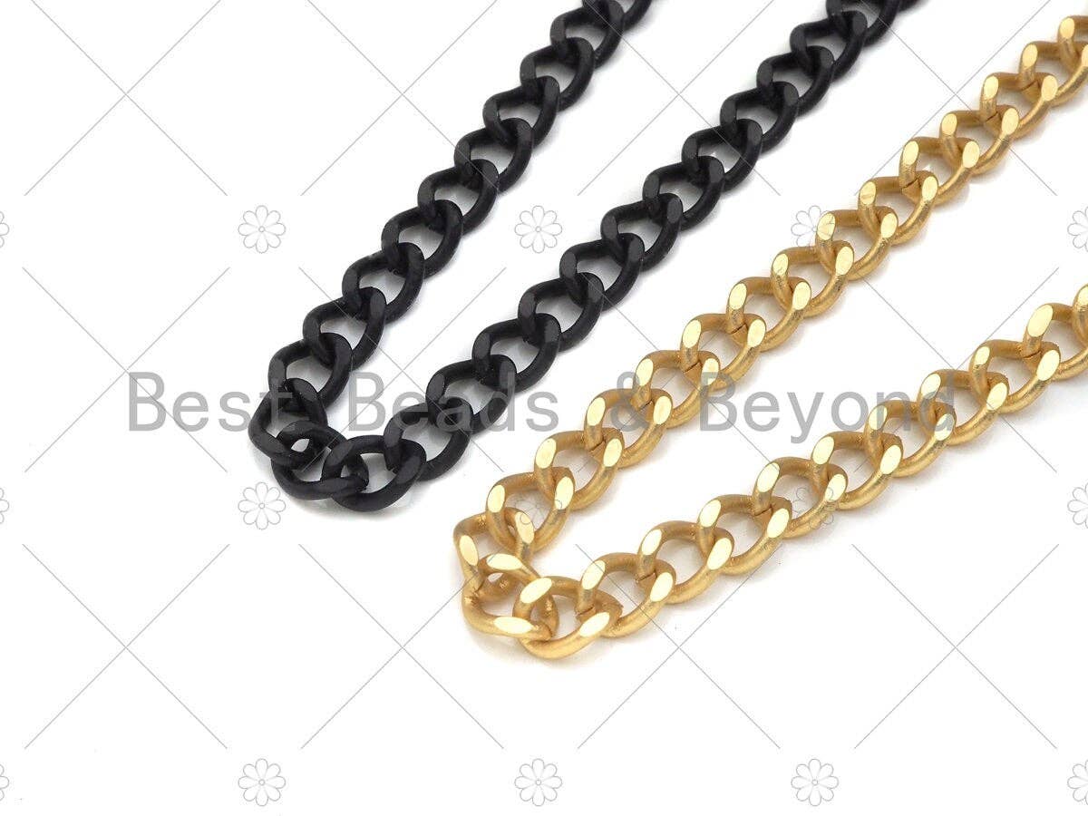 BestBeads&Beyond – wholesale Craft supplies – Matte Gold Black 6x8mm Cuban Curb Chain by Yard, Cuban Chain, Matte Finish Chain, Wholesale bulk Chain, sku#M4031
