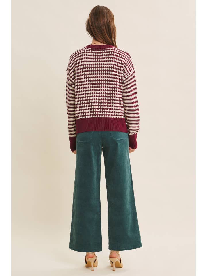 in february - Wholesale Knit Sweater - Women's - RELAXED FIT TEXTURED MIX STRIPE CREWNECK SWEATER16