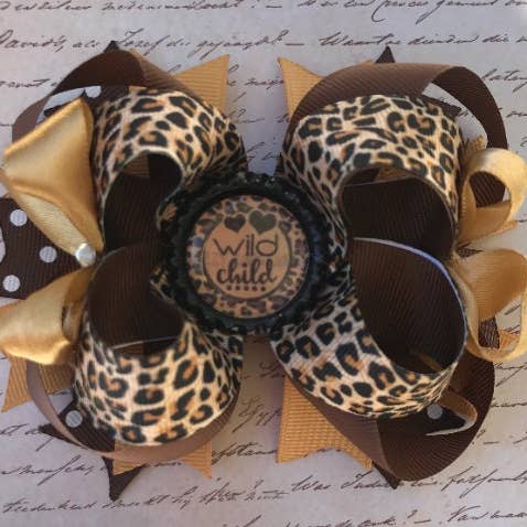 Leopard Cheetah Print Girls Hair Bow with Toddler Clip for wholesale by Annabelles Designs