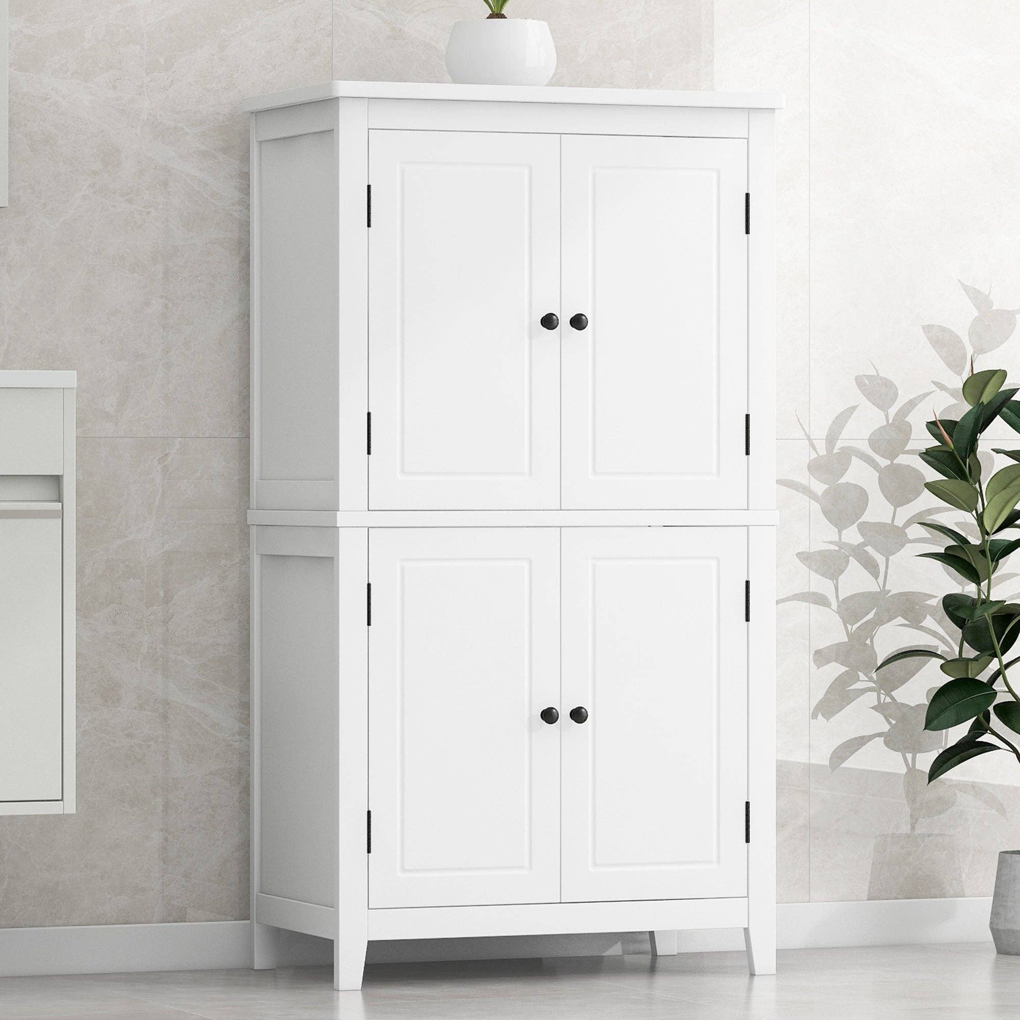 Orange County Decor - Wholesale Cabinet - Elegant Bathroom Floor Storage Cabinet, Bathroom Storage Unit, Freestanding Cabinet With 4 Doors, Adjustable Shelves, Adaptable Shelves, White White Mdf5