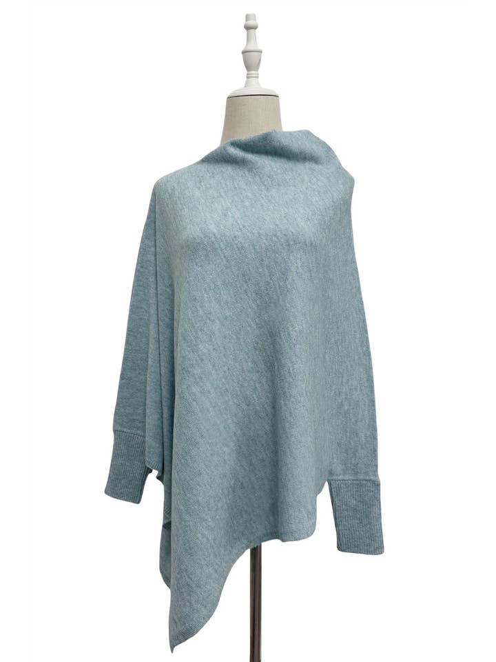 Fashion Scarf World – wholesale Poncho – Women's – Plain Cuffed Diagonal Drape Wool Poncho12