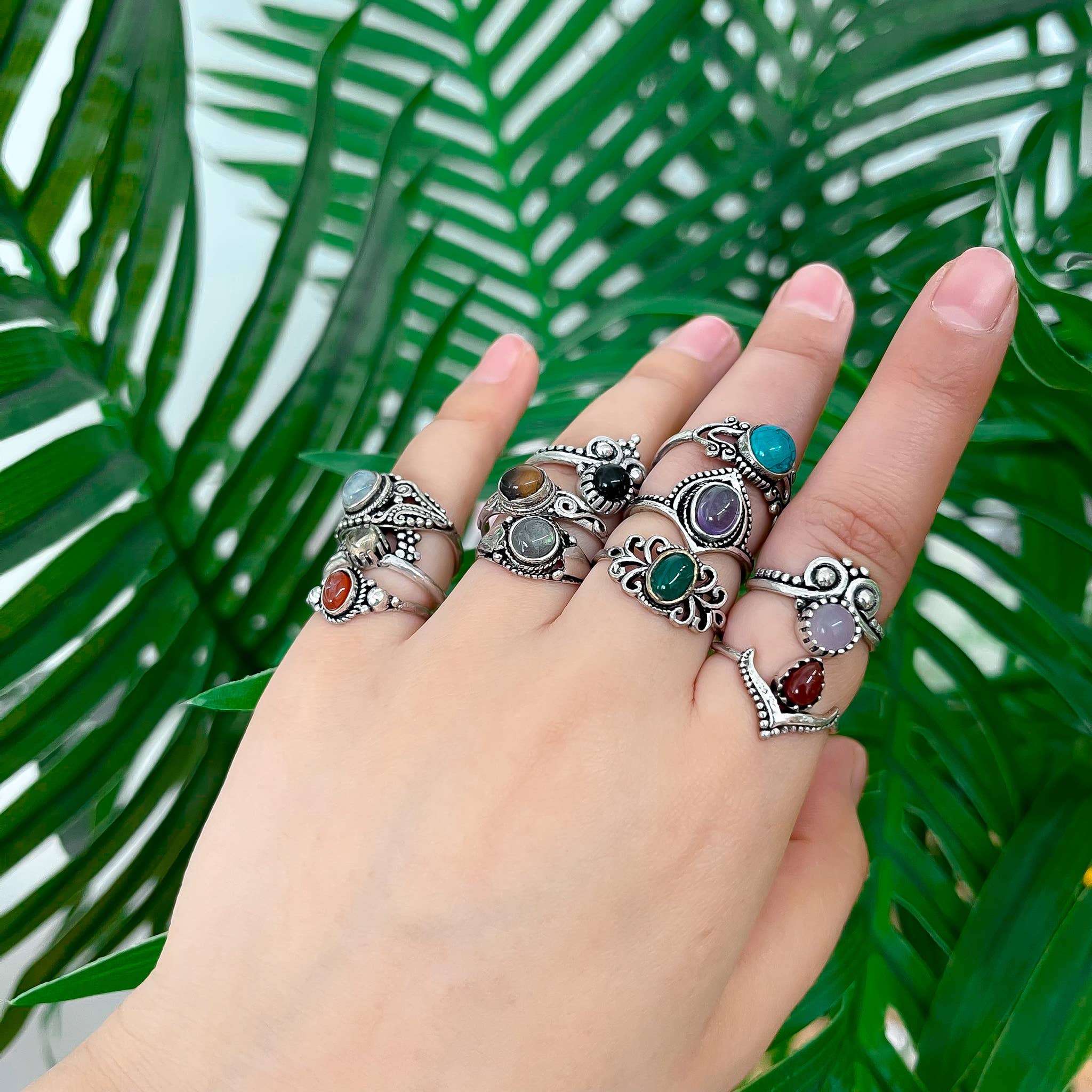 Karma Nepal Crafts - Wholesale Single Stone/Solitaire Ring - 100 Piece Bohemian Silver Crystal StackablRing  ($2.25 each)14