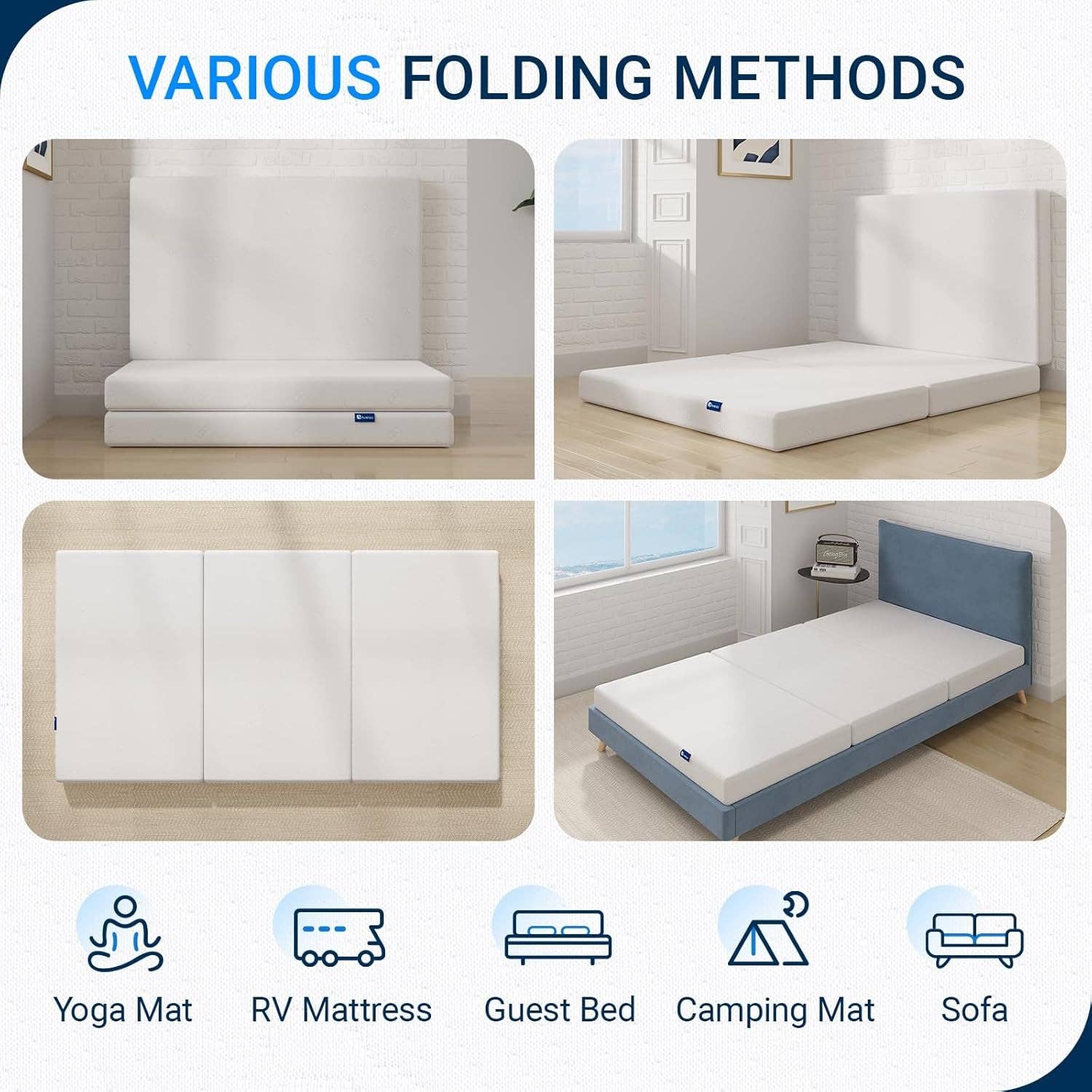 White Queen Size Trifold Folding Mattress for Travel Comfort for wholesale on Faire5