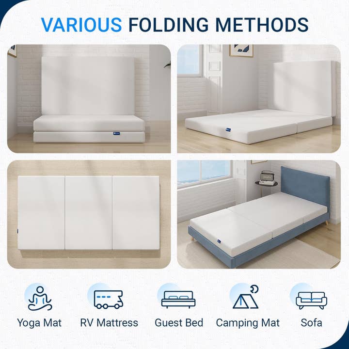 White Queen Size Trifold Folding Mattress for Travel Comfort for wholesale on Faire5