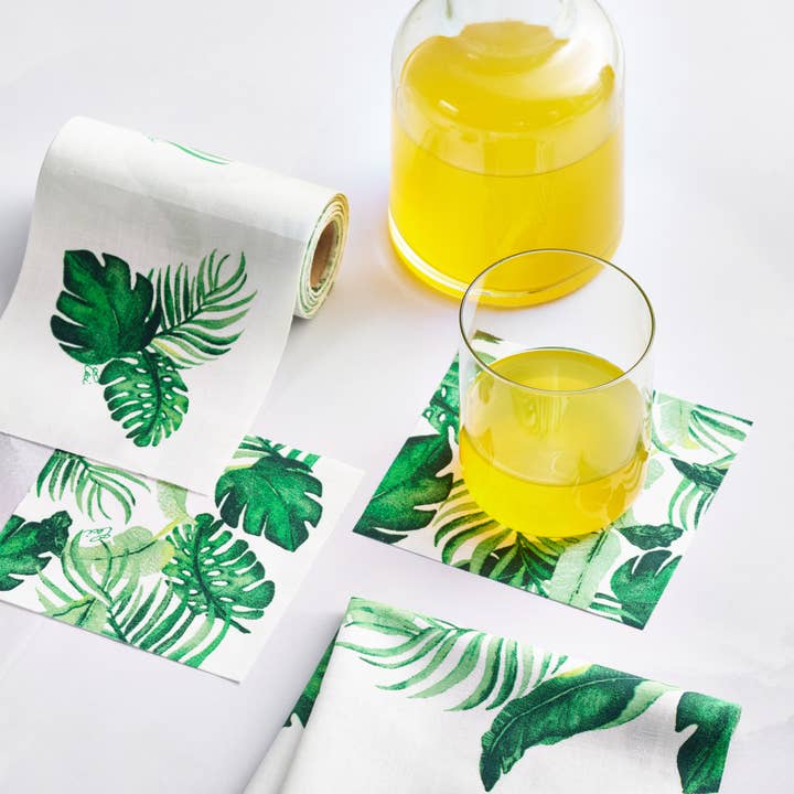 Serviette de cocktail CECI New York X MY DRAP Tropical Palm en coton pour la vente par MY DRAP