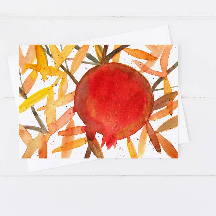 Pomegranate Autumn Leaves Thanksgiving Holiday Greeting Card for wholesale by Rugosa & Pine