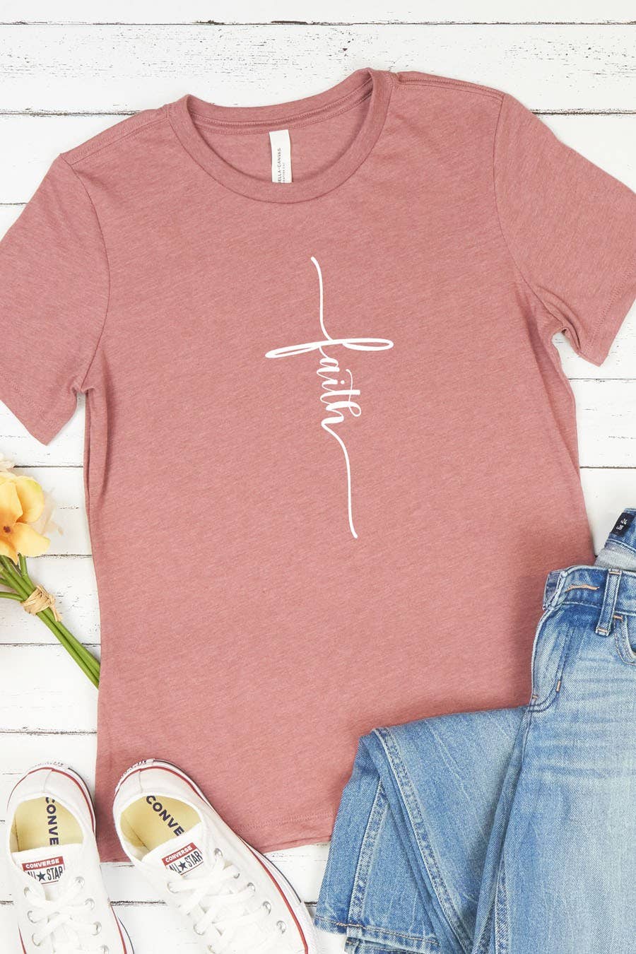 Bella Me – wholesale Screen printed t-shirt – Women′s – Faith Cross Graphic Tee1