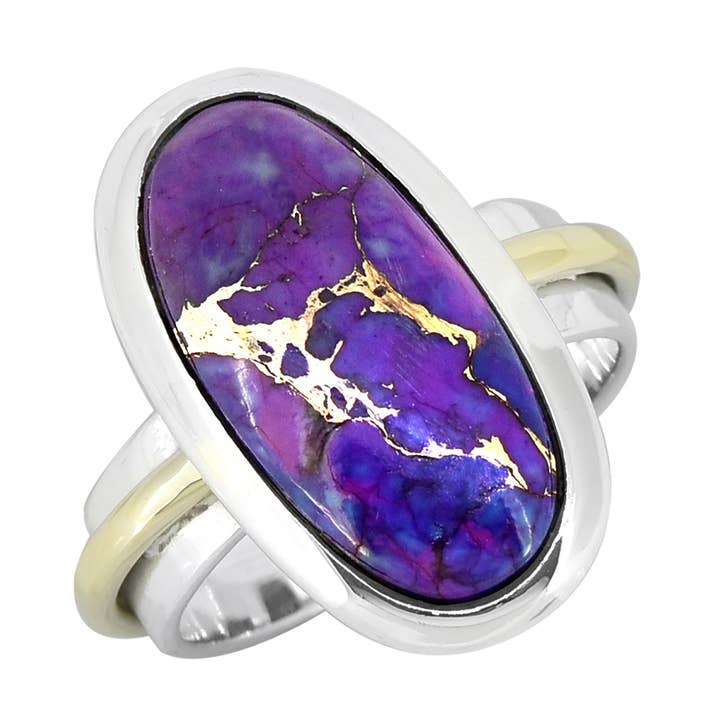 925 Sterling Silver Purple Copper Turquoise Bohemian Rings for wholesale by Tiramisu