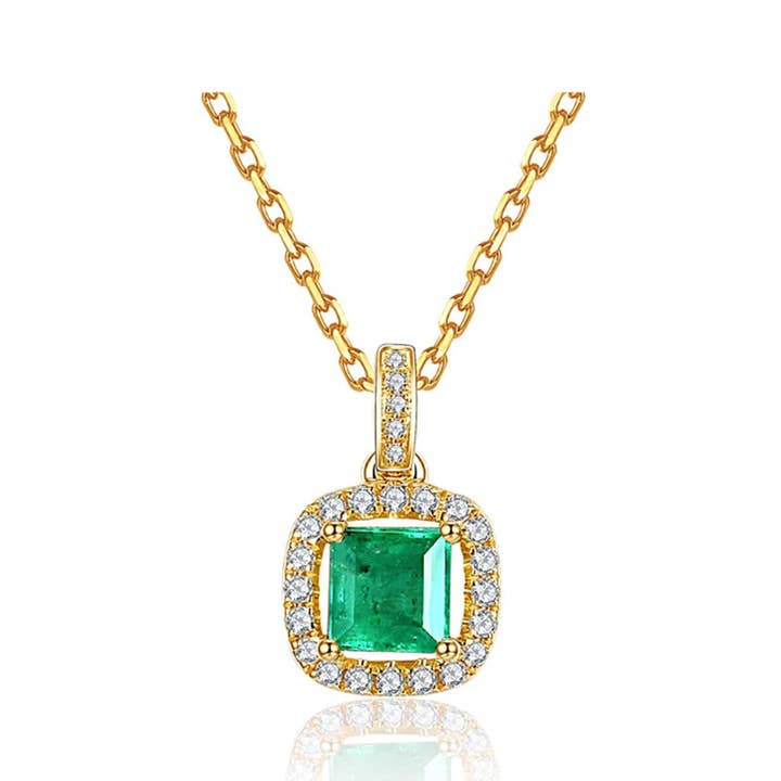 FANCIME "Liza" Vivid Green Emerald 14K Solid Real Yellow Gold Necklace for wholesale by Fanci Me Jewelry