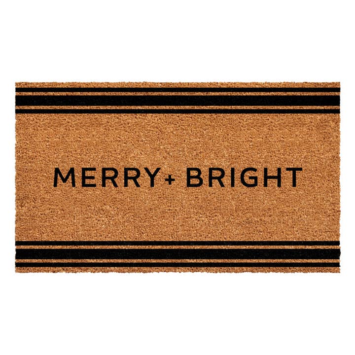 Christmas French Stripe Merry + Bright Doormat for wholesale by Calloway Mills