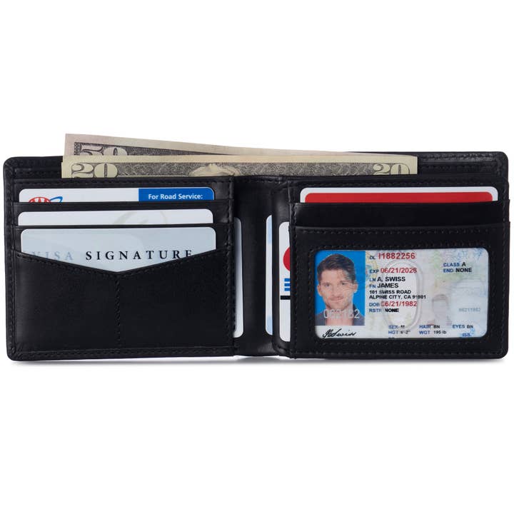 Alpine Swiss - Wholesale Wallet - Men's - Alpine Swiss Mens Commuter RFID Bifold Wallet 2 ID Windows Divided Bill Section - 992 Wallet