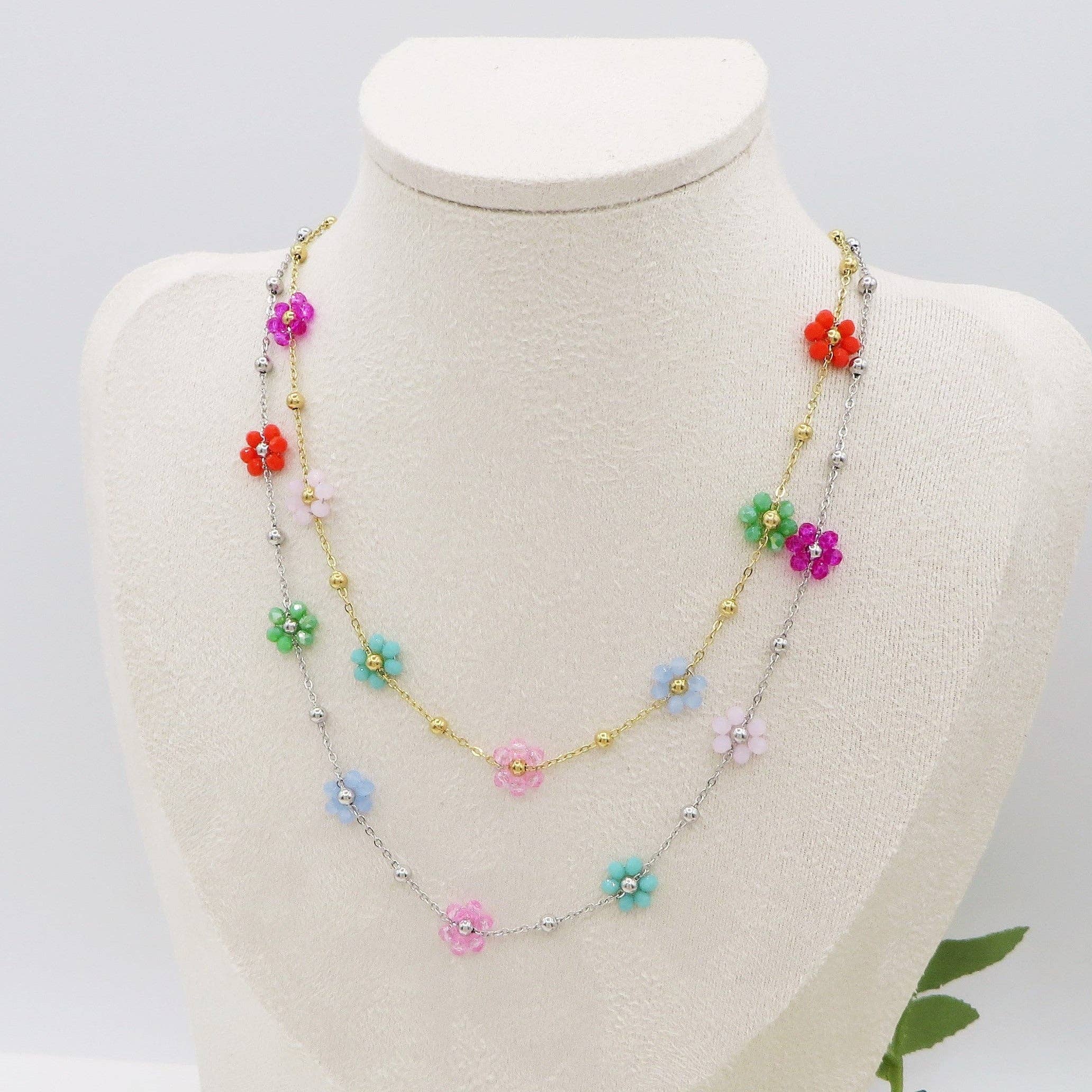 Daemon srls - Wholesale Pendant/Charm Necklace - DAISY ~ ACCIAIO INOSSIDABILE ~ Collana con fiori e cristalli3