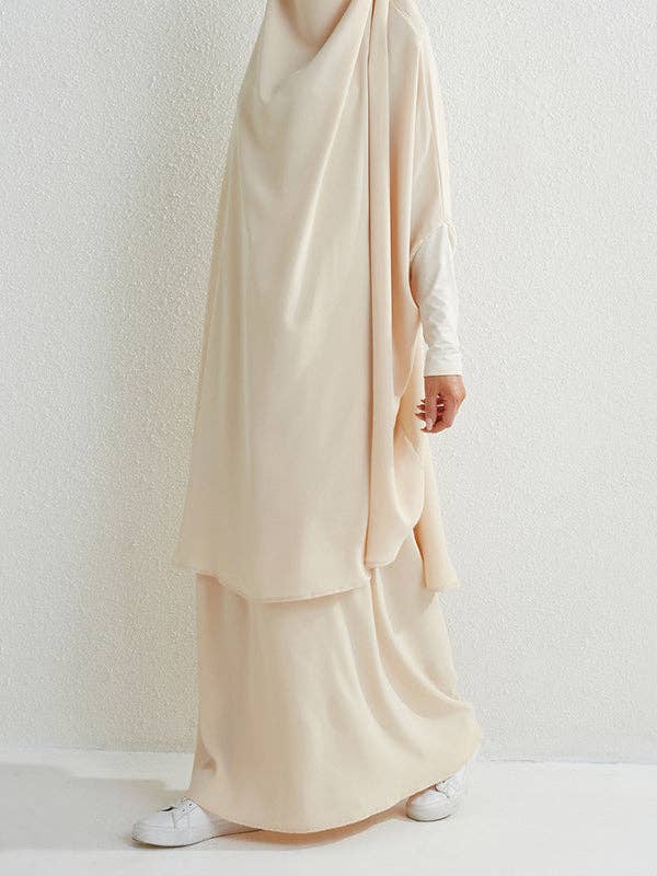 Sheer Trend - Wholesale Top & Skirt Set - Women's - Batwing Sleeves Long Sleeves Muslim Solid Color High Neck Shirts Top + Skirts Bottom Two Pieces Set8