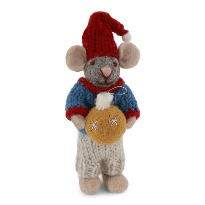 Small Grey Boy Mouse w/Chrismas Bauble for wholesale by Gry and Sif