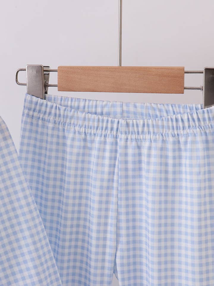 Mom & Co. - Wholesale Top & Pant Set - Kids - Blue santa claus embroidery ruffle pants set1