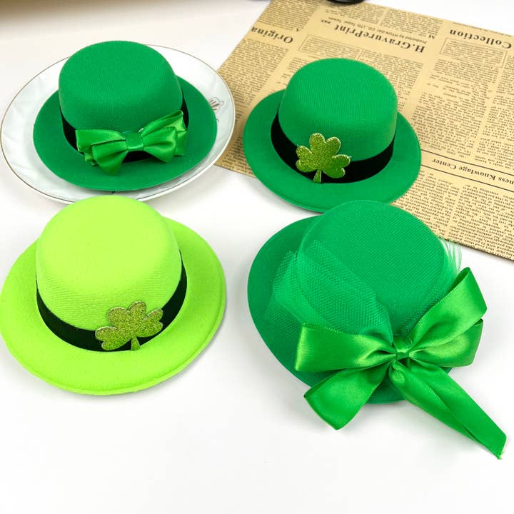 Green hat hair clip shamrock duckbill clip St. Patrick's Day for wholesale by SoapElenGlen