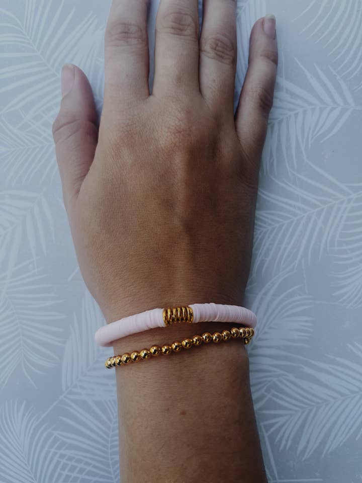 Pastel pink heishi beaded bracelet for wholesale by The western jewel