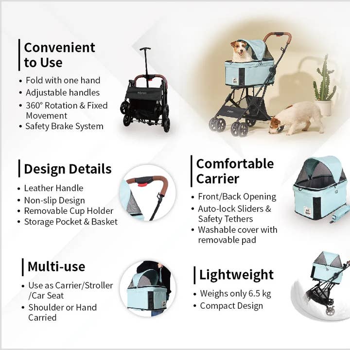 Ibiyaya - Wholesale Pet Carrier - Cat/Dog - Travois Tri-fold Pet Travel System Medium Dog-Cat Stroller6