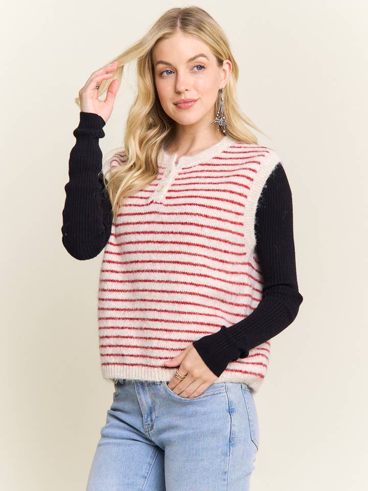 CESW4159-TEXTURED KNIT BUTTON FRONT SWEATER VEST for wholesale by ADORA LA