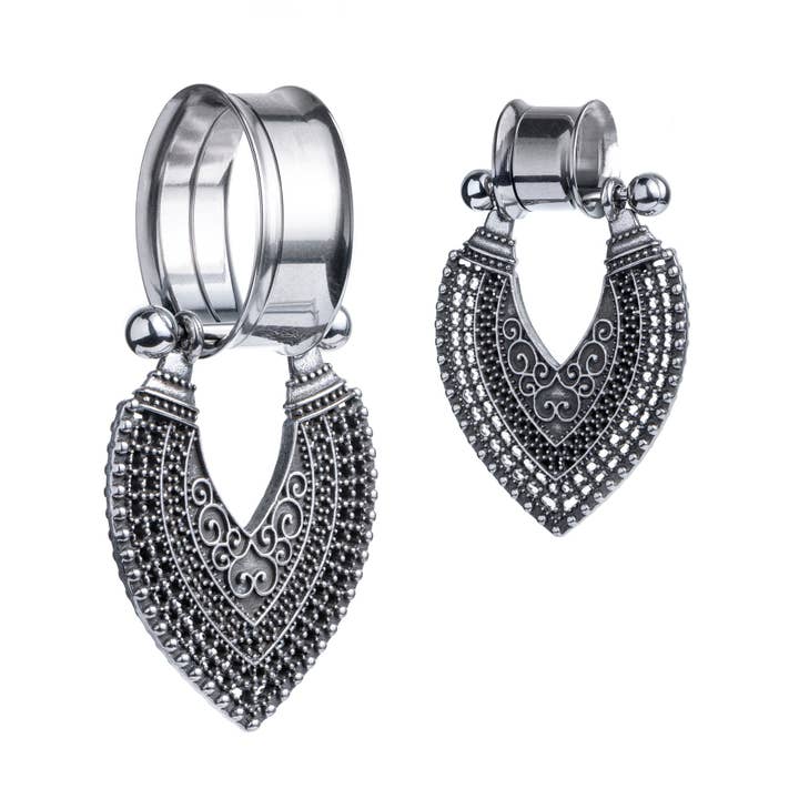 Shield Silver Dangle Plug for wholesale by Custom Plugs